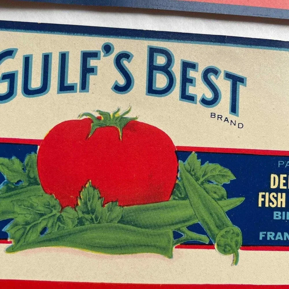 Gulf's Best Can Labels Lot of 5 Vintage Deer Island Fish & Oyster Co‎